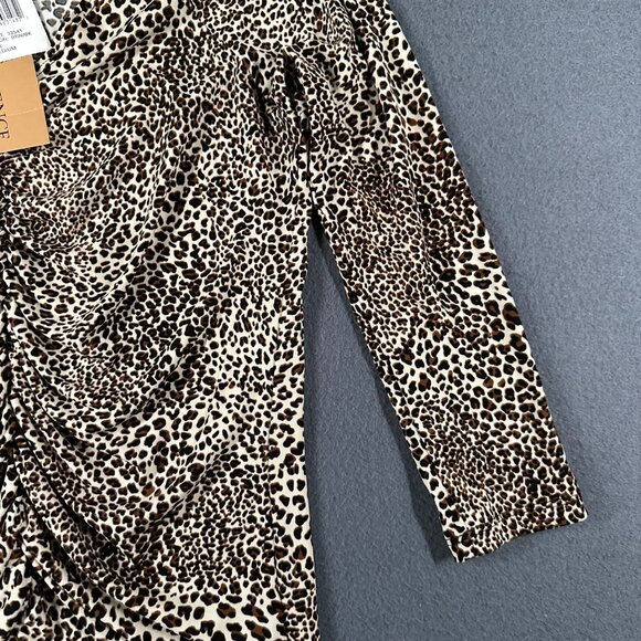Susan Lawrence Leopard Print Top Med 3/4 Sleeve Ruched V-Neck Made In USA - Picture 4 of 11